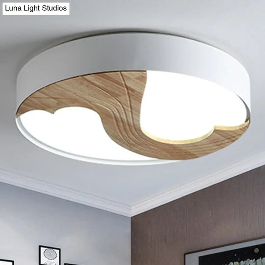 Romantic Wood Led Ceiling Lamp With Double Loving Heart Design For Kids Bedroom - White Flushmount