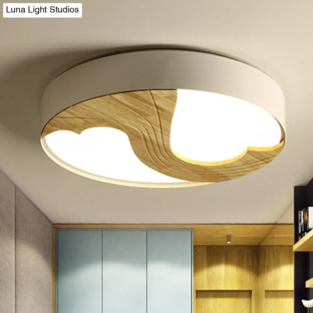 Romantic Wood Led Ceiling Lamp With Double Loving Heart Design For Kids Bedroom - White Flushmount