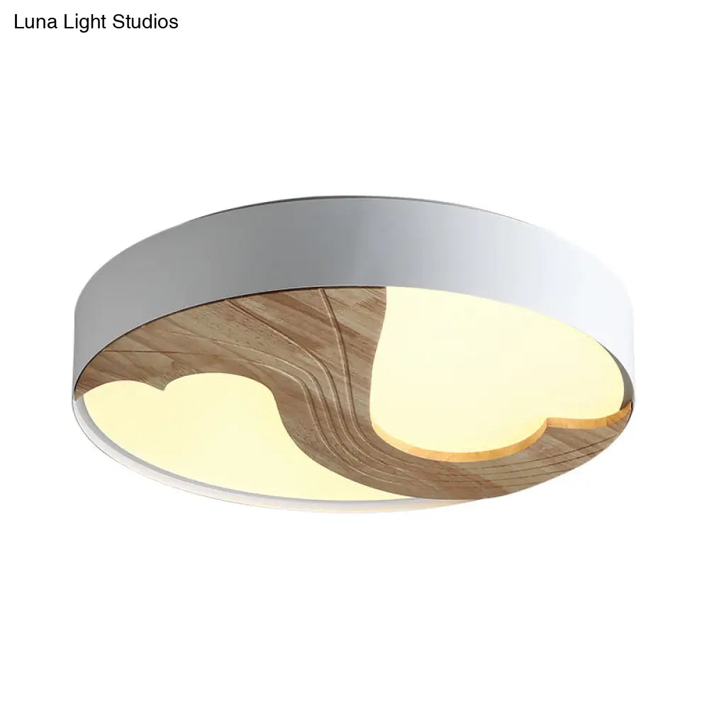 Romantic Wood Led Ceiling Lamp With Double Loving Heart Design For Kid’s Bedroom - White