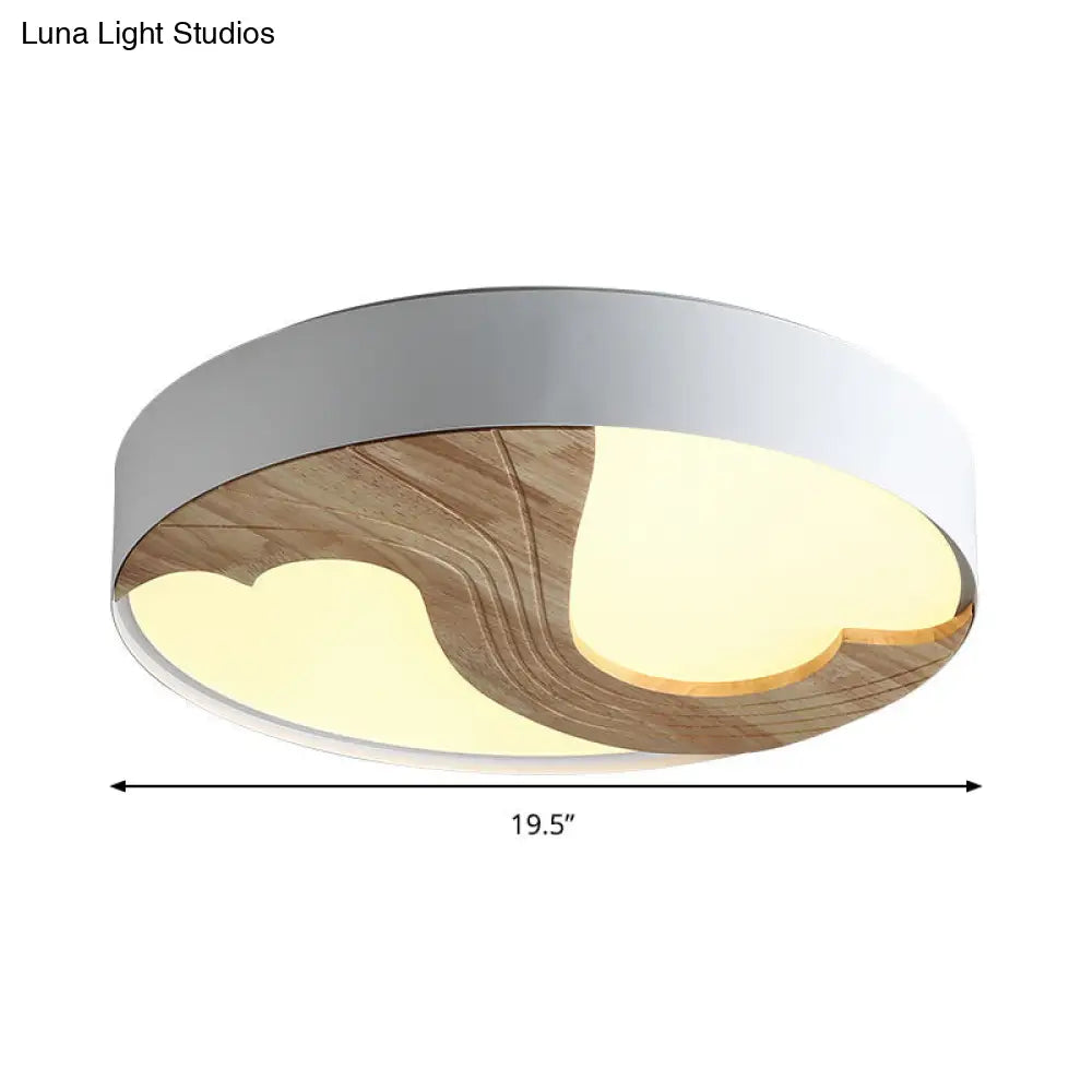 Romantic Wood Led Ceiling Lamp With Double Loving Heart Design For Kids Bedroom - White Flushmount