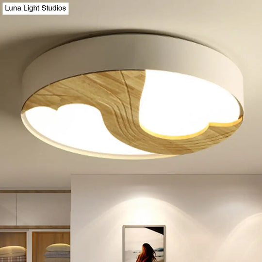 Romantic Wood Led Ceiling Lamp With Double Loving Heart Design For Kids Bedroom - White Flushmount