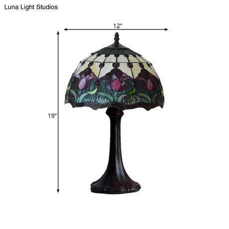 Rosaria - Tiffany Style Stained Glass Flower Patterned Table Light: Bronze Night