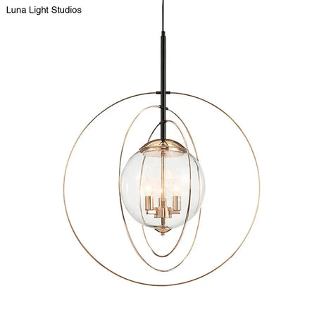 Rose Gold Circle Rings Pendant Chandelier - Postmodern Design With Transparent Glass 3-Bulb