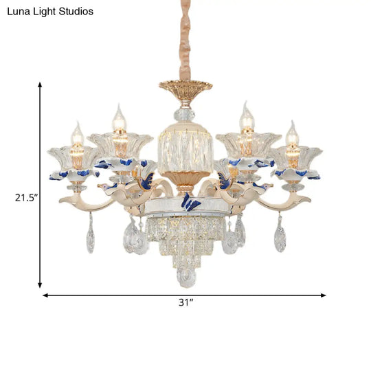 Modern Rose Gold Crystal Chandelier Pendant - 6/8 Lights Blooming Bedroom Suspension Lamp With