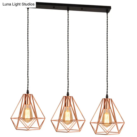 Rose Gold Diamond Iron Cluster Pendant - Post-Modern Restaurant Hanging Lamp / Linear