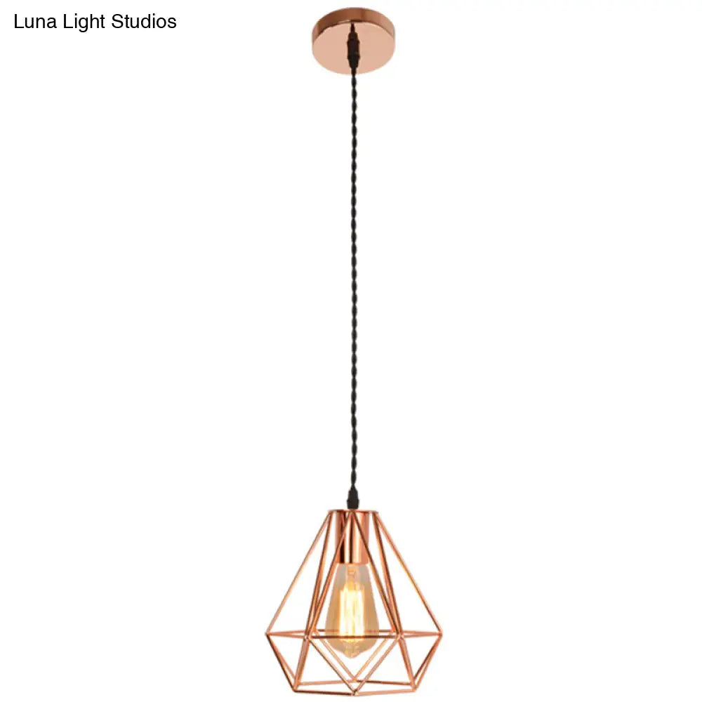 Rose Gold Diamond Iron Cluster Pendant - Post-Modern Restaurant Hanging Lamp / Round