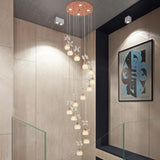 Rose Gold Floral Staircase Multi-Light Pendant With Led Dome Shade 15 / White