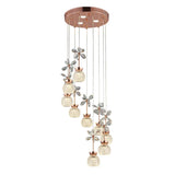 Rose Gold Floral Staircase Led Pendant With Crystal Dome Shade