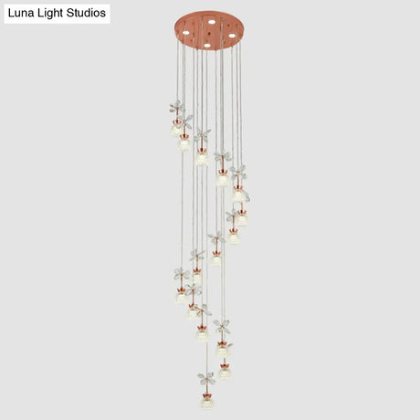 Rose Gold Floral Staircase Multi-Light Pendant With Led Dome Shade