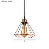 Rose Gold Geometric Cage Pendant Ceiling Light - Loft Industrial Bedroom Lighting