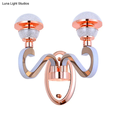Rose Gold Metallic Led Wall Sconce With 2 Swirl Arm Heads - Modernist Urn Shape For Corridors