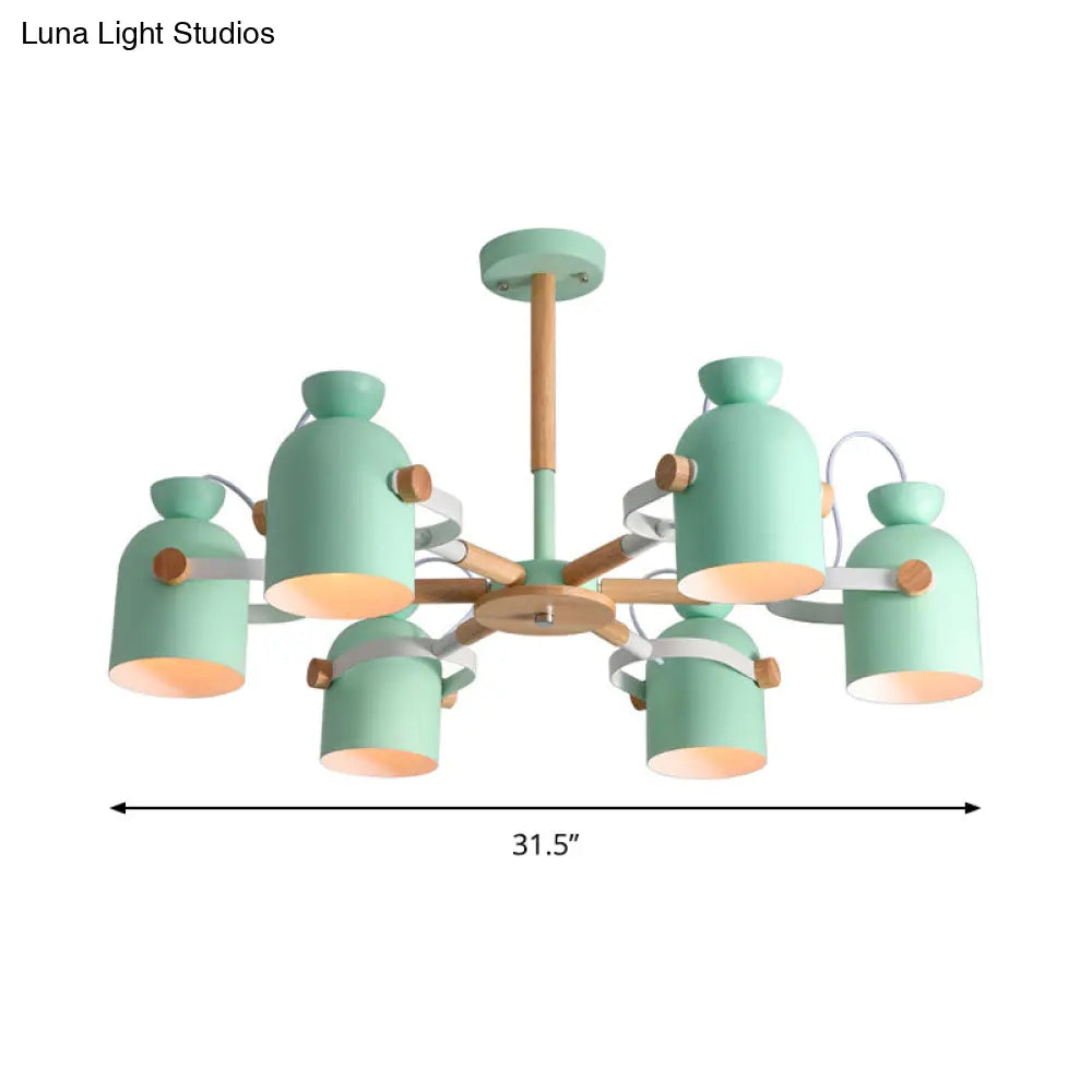 Rotatable 6-Light Macaron Style Pendant Light For Kindergarten Classrooms