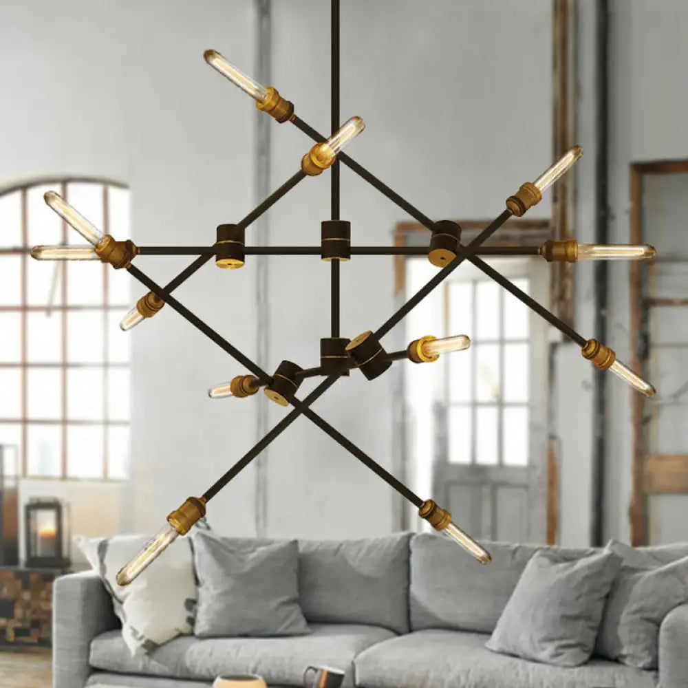 Rotatable Arm Black Iron Chandelier: Modern Industrial Hanging Light For Dining Room 12 /