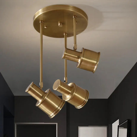 Rotatable Colonial Pendant Light Fixture - Gold Cylindrical Shape 3 Suspended Lights Hallway Cluster