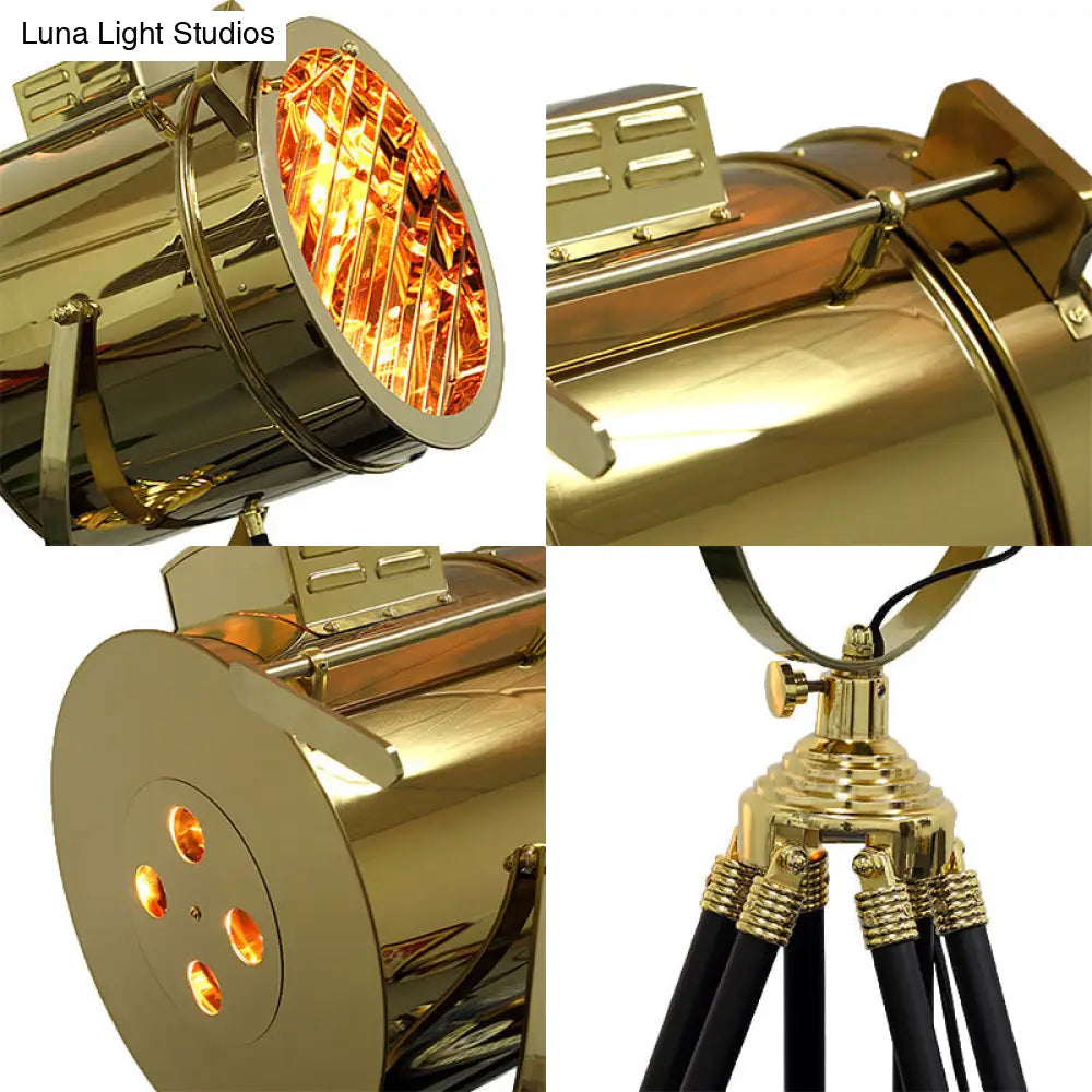 Rotatable Cylinder Metal Shade Floor Light - Tripod Design Industrial Style 1-Light Indoor Standing