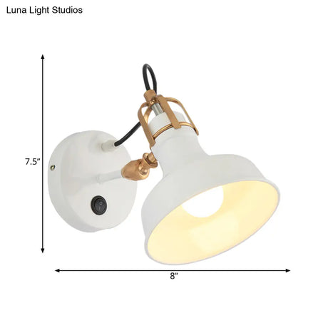 Rotatable Industrial White Urn Wall Sconce - Metallic Bedside Lamp Fixture With 1 Bulb