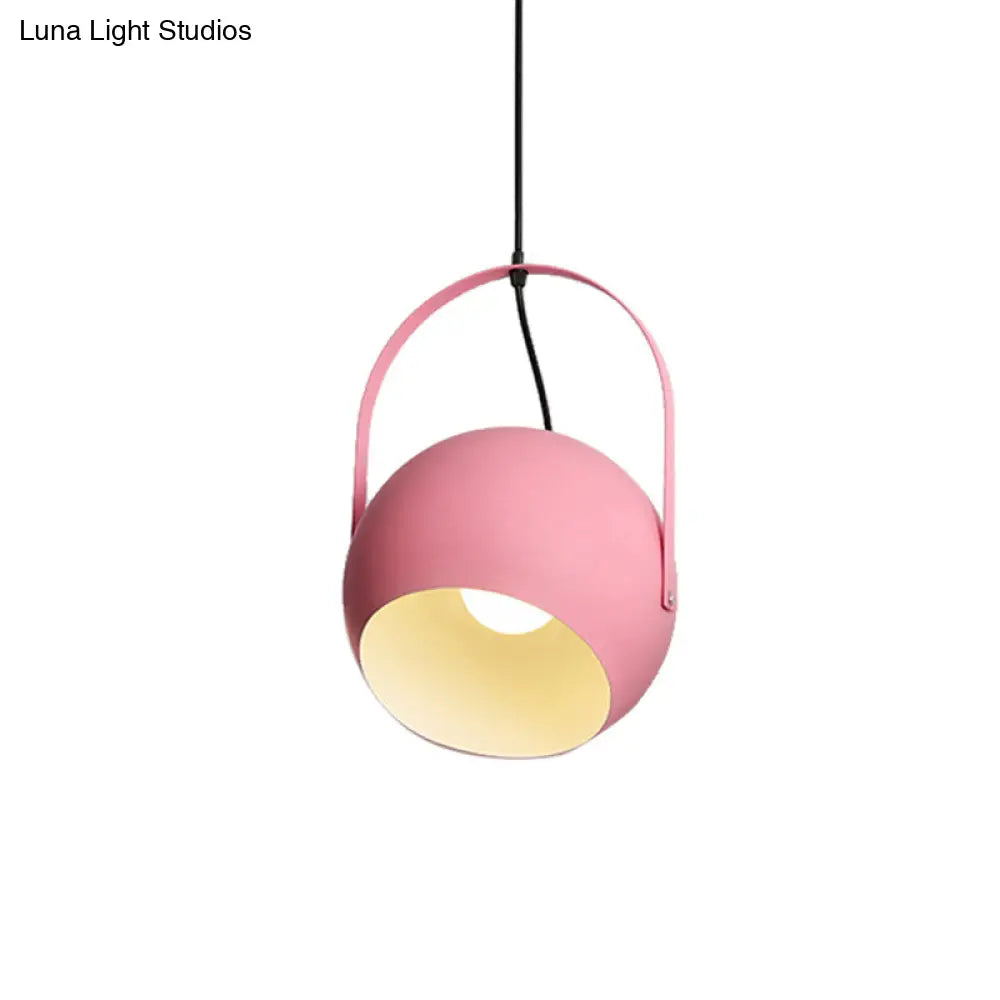 Rotatable Macaron Loft Metal Pendant Light For Living Room - 1 Head Globe Hanging Design