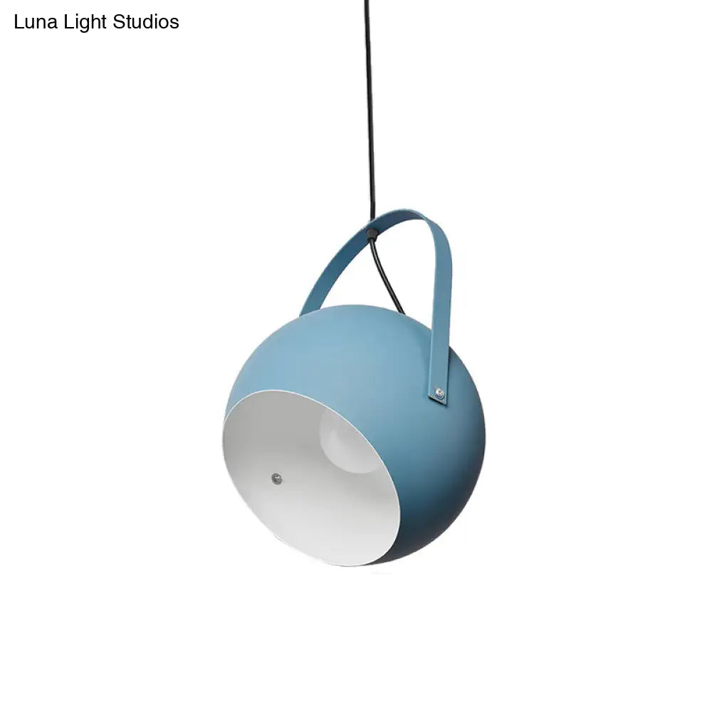 Rotatable Macaron Loft Metal Pendant Light For Living Room - 1 Head Globe Hanging Design