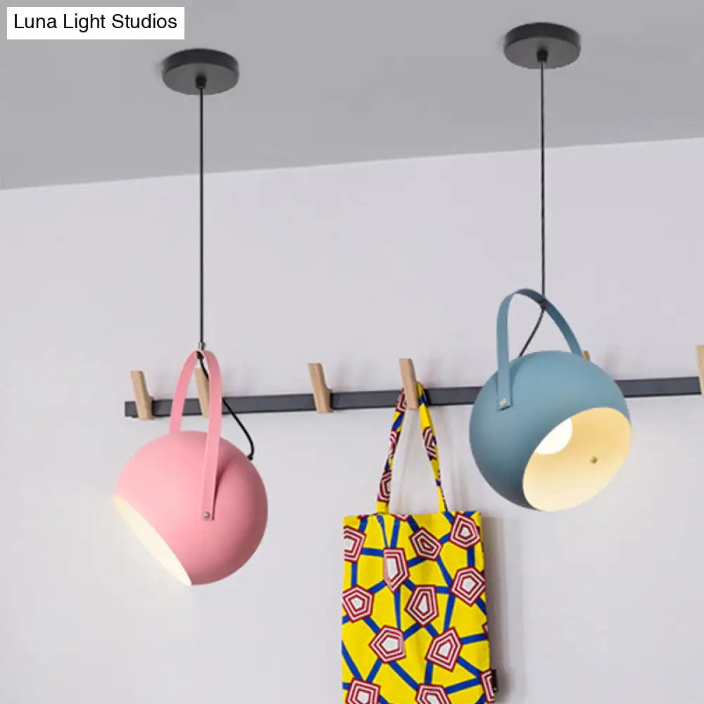 Rotatable Macaron Loft Metal Pendant Light For Living Room - 1 Head Globe Hanging Design
