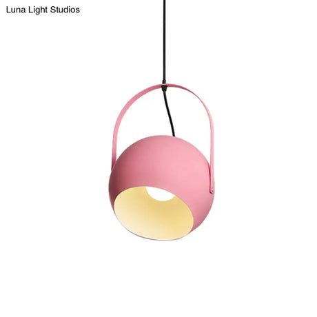 Rotatable Macaron Loft Metal Pendant Light For Living Room - 1 Head Globe Hanging Design