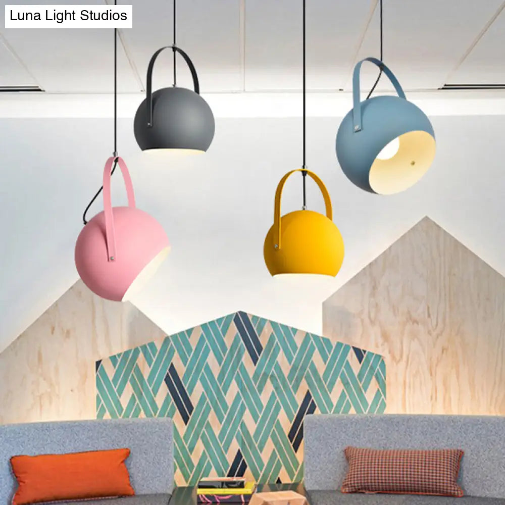 Rotatable Macaron Loft Metal Pendant Light For Living Room - 1 Head Globe Hanging Design
