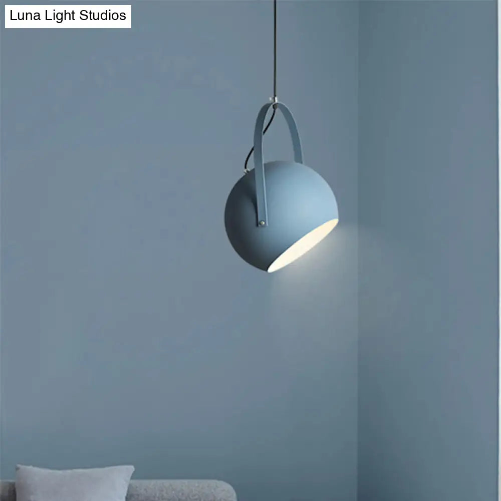 Rotatable Macaron Loft Metal Pendant Light For Living Room - 1 Head Globe Hanging Design