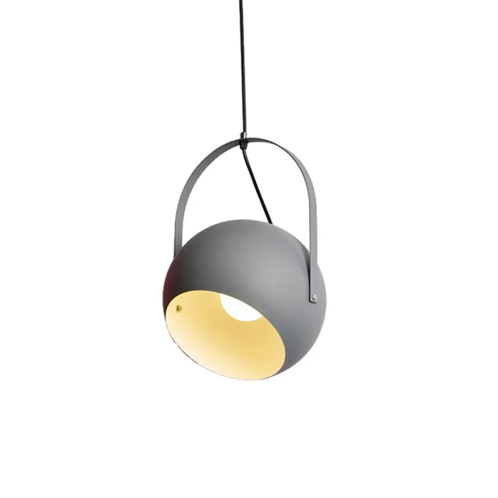 Rotatable Macaron Loft Metal Pendant Light For Living Room - 1 Head Globe Hanging Design Grey
