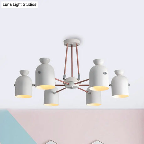 Rotatable Metal Cup Chandelier - 6 Light Macaron Style Hanging For Childs Bedroom