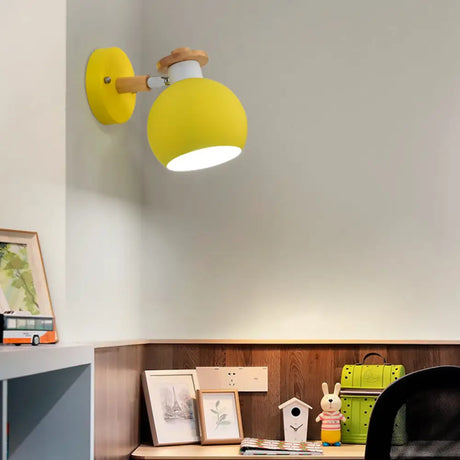 Rotatable Metal Globe Wall Light - Nordic Style Sconce For Child Bedroom Or Corridor Yellow