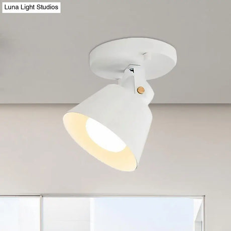Rotatable Semi Flush Ceiling Light With Stylish Metallic Conical Shade - Black/White