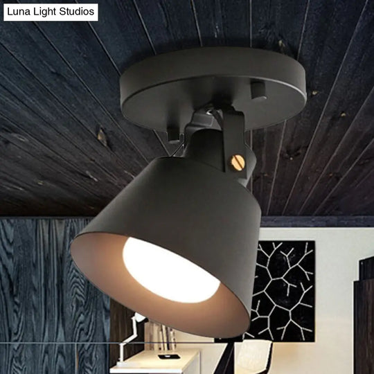 Rotatable Semi Flush Ceiling Light With Stylish Metallic Conical Shade - Black/White Black