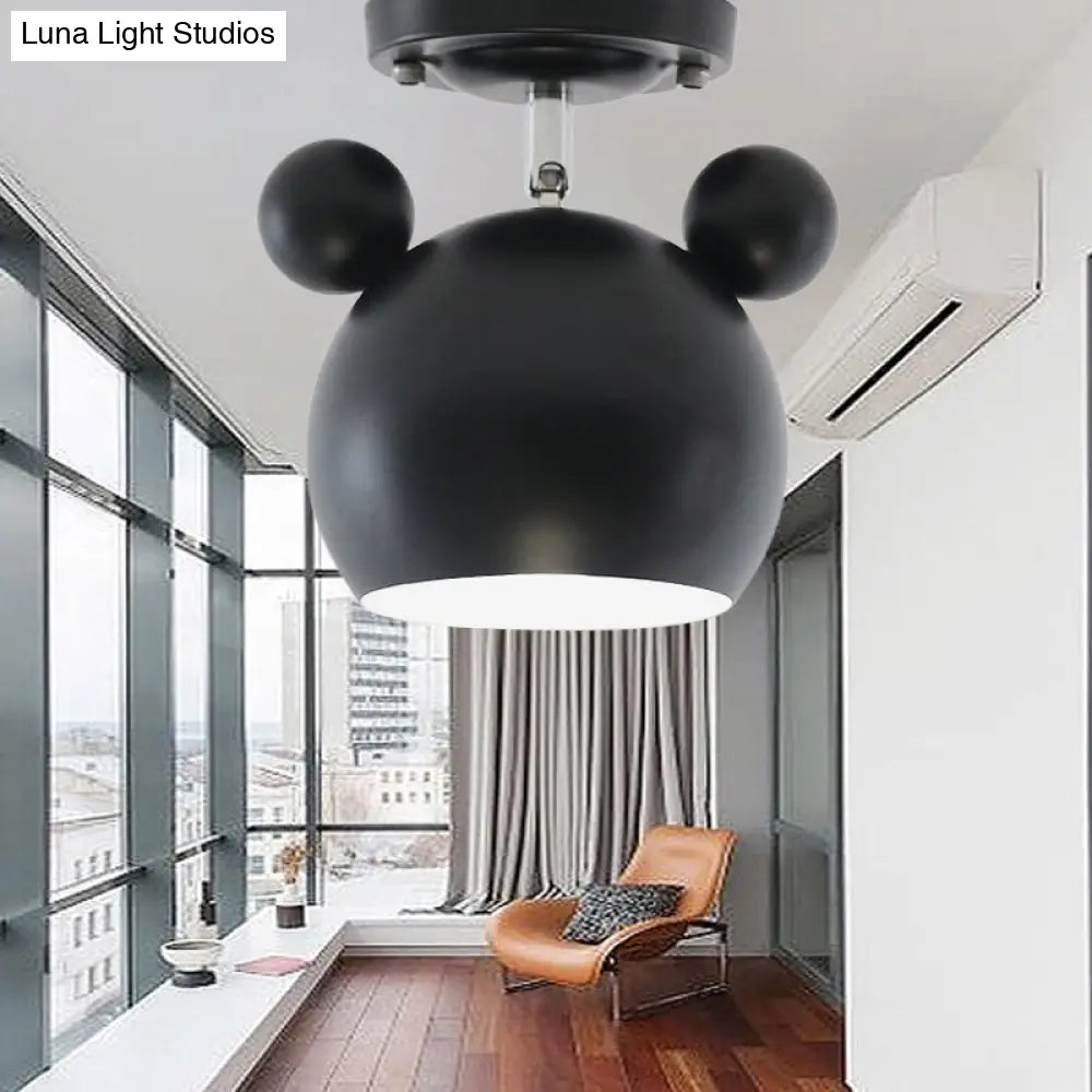Rotating Bear Head Ceiling Lamp - Stylish Macaron Loft Metal Light For Balconies Black