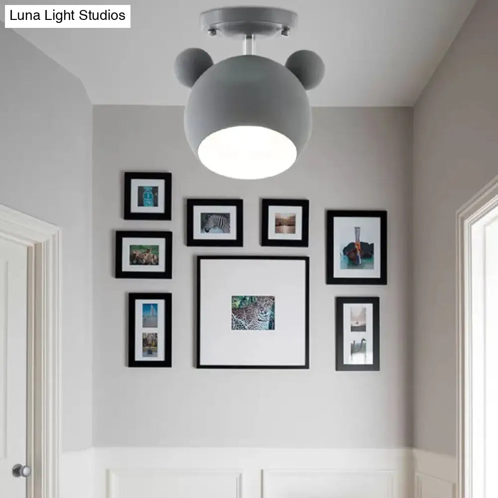 Rotating Bear Head Ceiling Lamp - Stylish Macaron Loft Metal Light For Balconies Grey
