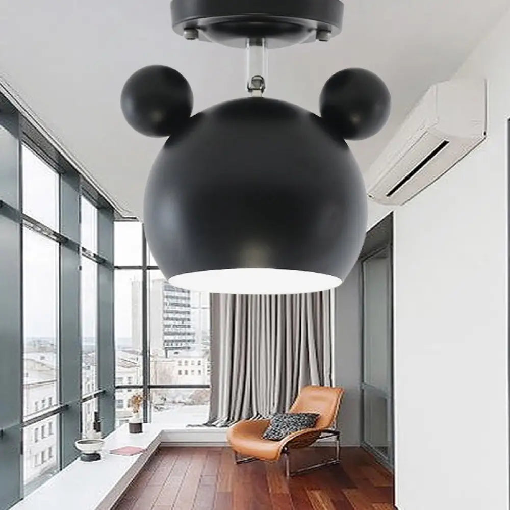 Rotating Bear Head Ceiling Lamp - Stylish Macaron Loft Metal Light For Balconies Black