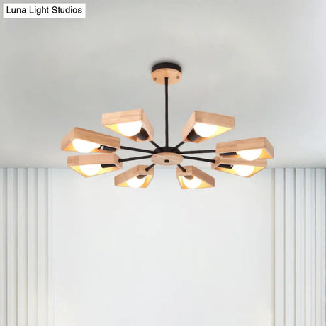 Rotating Trapezoid Wood Chandelier With Multiple Pendants - Modern Dining Room Lighting
