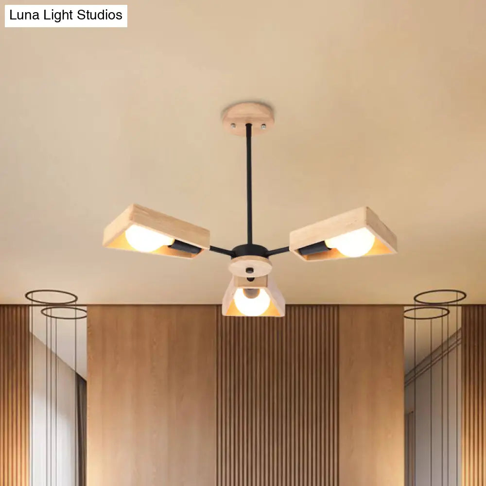 Rotating Trapezoid Wood Chandelier With Multiple Pendants - Modern Dining Room Lighting