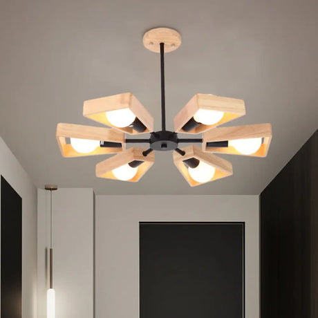 Rotating Trapezoid Wood Chandelier With Multiple Pendants - Modern Dining Room Lighting 6 / Black