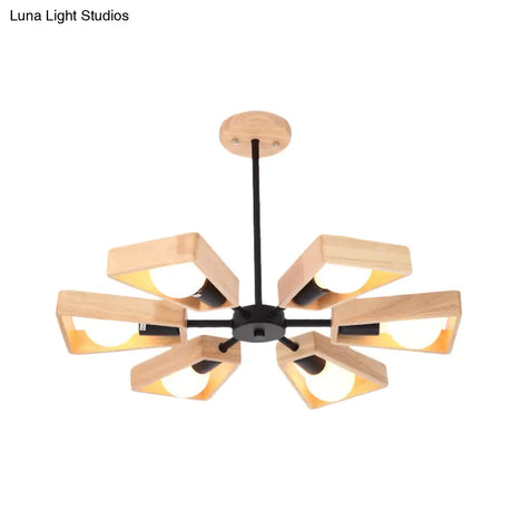 Rotating Trapezoid Wood Chandelier With Multiple Pendants - Modern Dining Room Lighting
