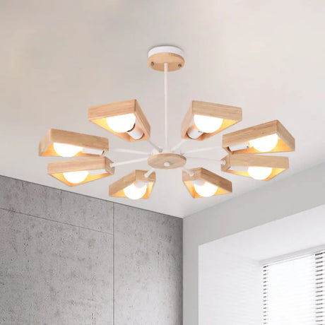 Rotating Trapezoid Wood Chandelier With Multiple Pendants - Modern Dining Room Lighting 8 / White