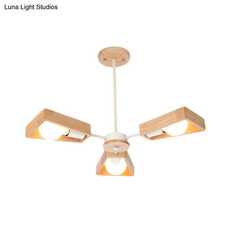 Rotating Trapezoid Wood Chandelier With Multiple Pendants - Modern Dining Room Lighting