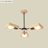 Rotating Trapezoid Wood Chandelier With Multiple Pendants - Modern Dining Room Lighting