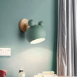 Rotating Wall Mounted Lamp: Bear/Bell Macaron Iron 1-Head Bedside Reading Light In White/Pink/Green