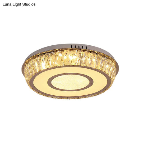 Round Crystal Block Led Ceiling Mount Light In Chrome – Enhancing Simplicity For Living Room