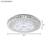 Round Crystal Block Led Flush Mount Ceiling Light In Nickel Finish For Simple Bedroom Style