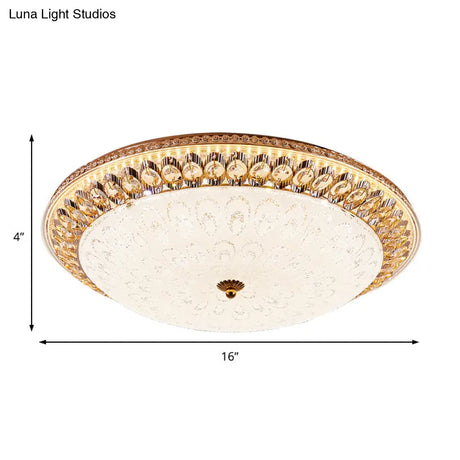 Round Crystal Flush Mount Lamp With Peacock Design - Warm/White Light
