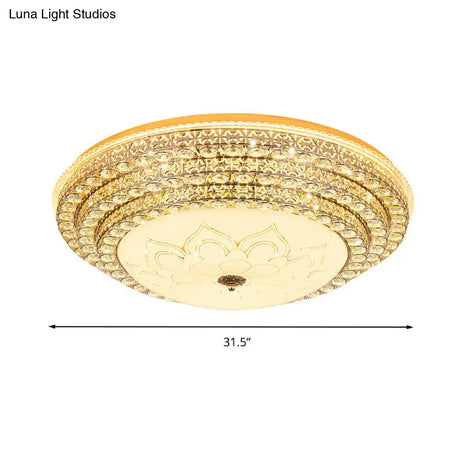 Round Crystal Led Flush Mount Ceiling Light Fixture White 3 Color Options Remote Control Dimming
