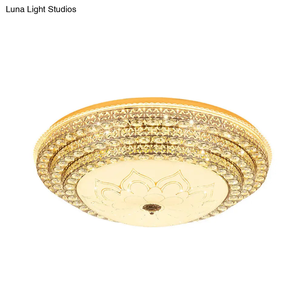 Round Crystal Led Flush Mount Ceiling Light Fixture White 3 Color Options Remote Control Dimming