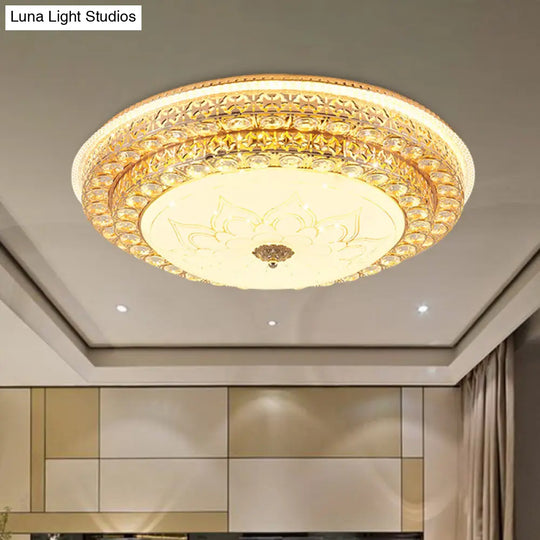 Round Crystal Led Flush Mount Ceiling Light Fixture White 3 Color Options Remote Control Dimming