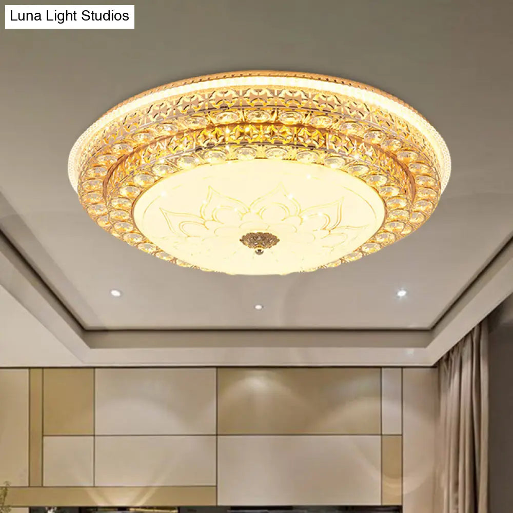 Round Crystal Led Flush Mount Ceiling Light Fixture White 3 Color Options Remote Control Dimming