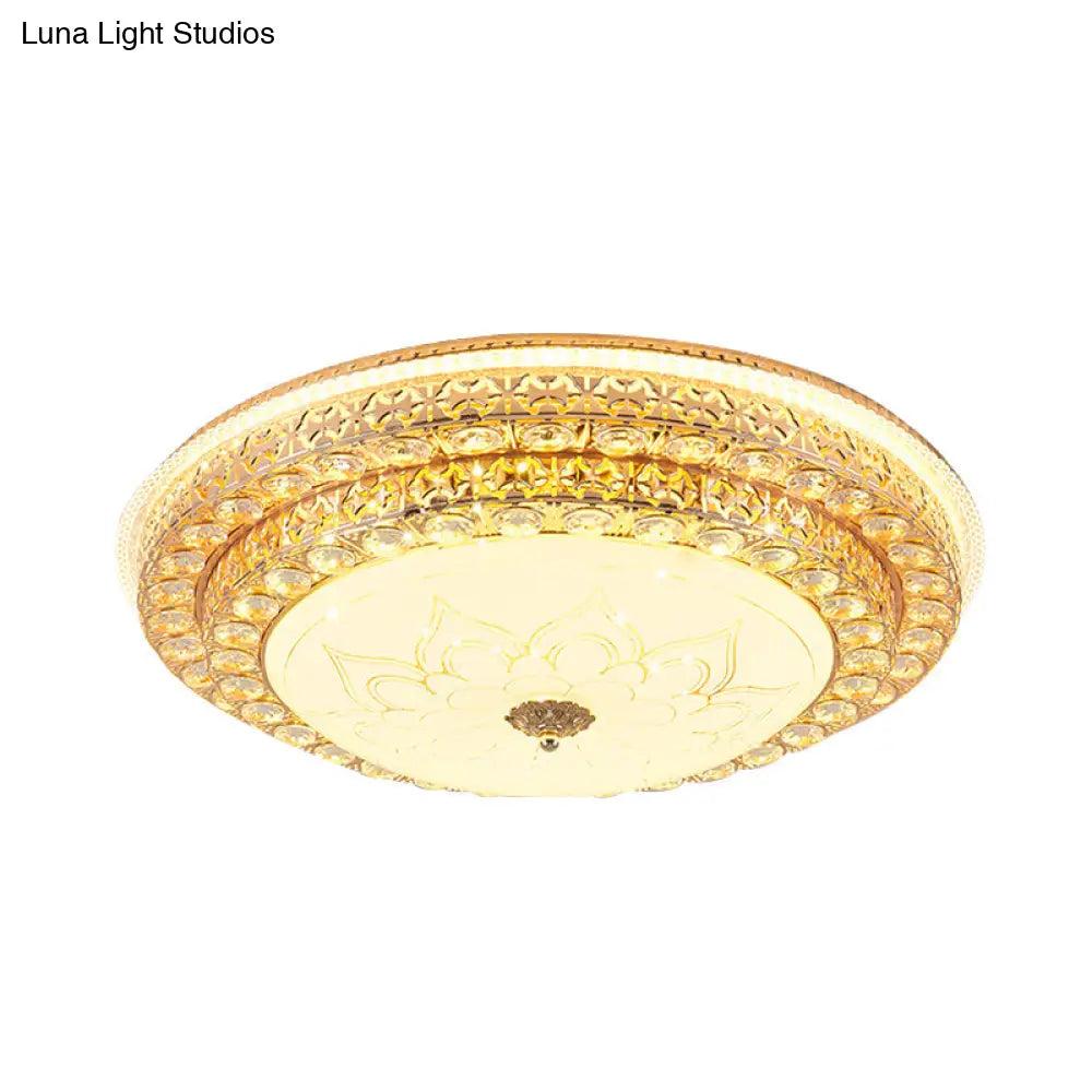 Round Crystal Led Flush Mount Ceiling Light Fixture White 3 Color Options Remote Control Dimming